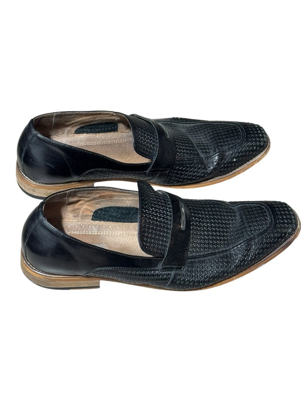 Stacy Adams Black Woven Leather Penny Loafers Mens 13 M Dress Shoe